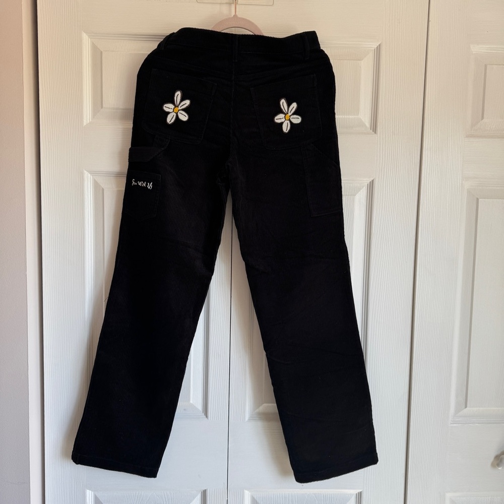 NWOT Womens Black Corduroy Pants with flower back pockets